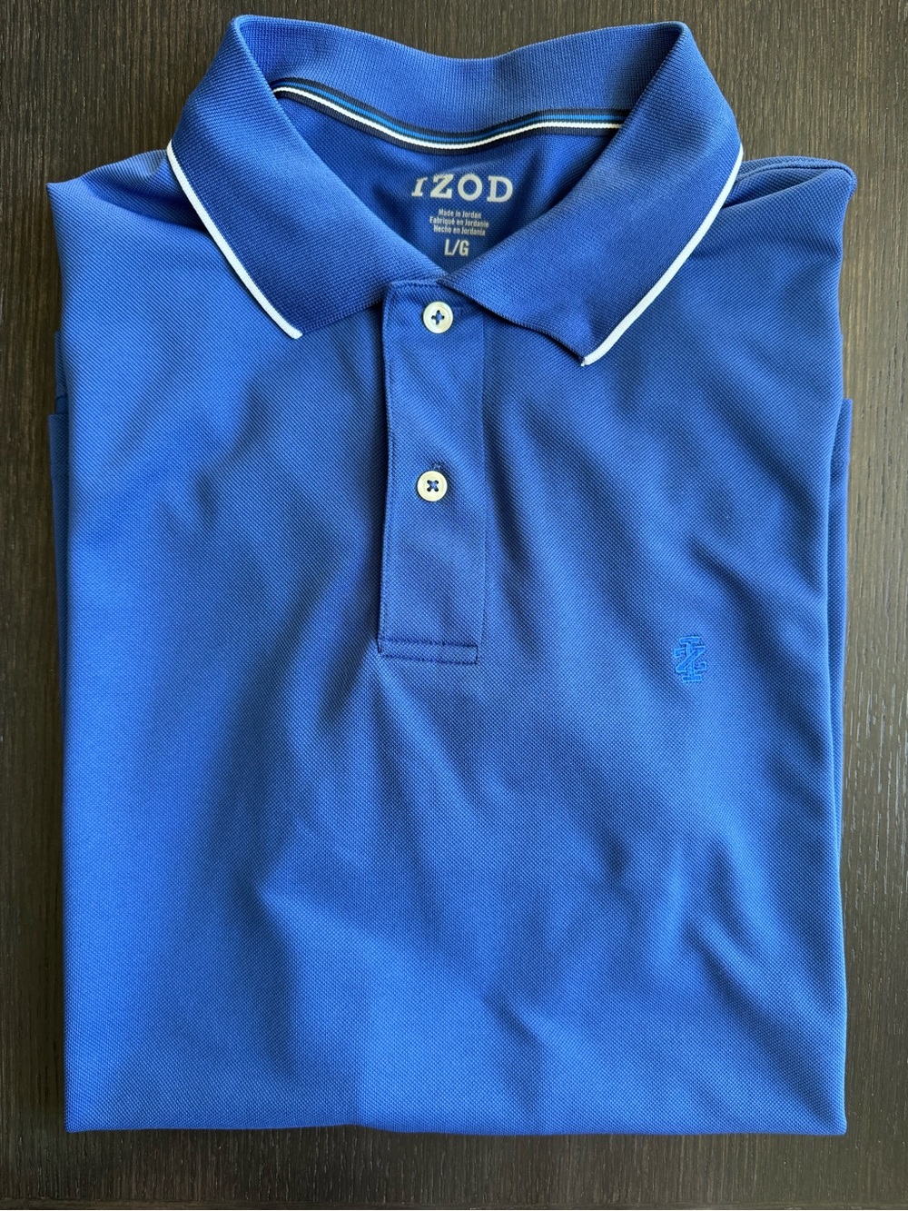 Izod Men's Blue Polo with White Contrast Piping